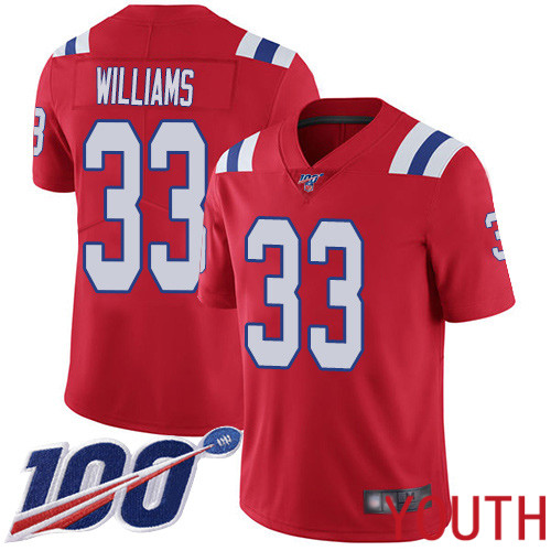 New England Patriots Football #33 100th Limited Red Youth Joejuan Williams Alternate NFL Jersey